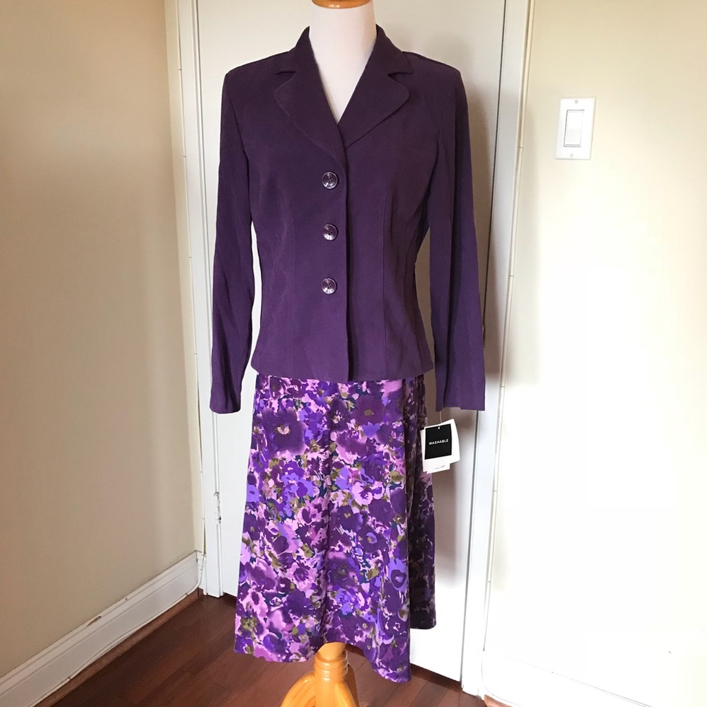 NWT Purple 2 Piece Skirt Suit Suede Like Jacket